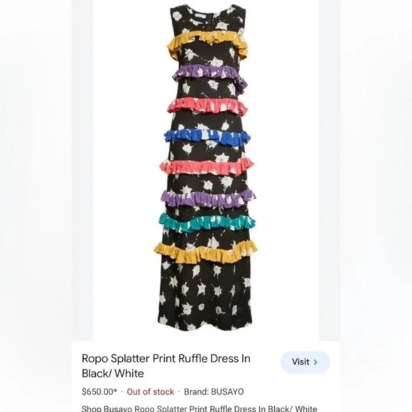 BUSAYO Ropo Splatter Print Tiered Ruffle Maxi Dress Black Size M NWT - Picture 14 of 15